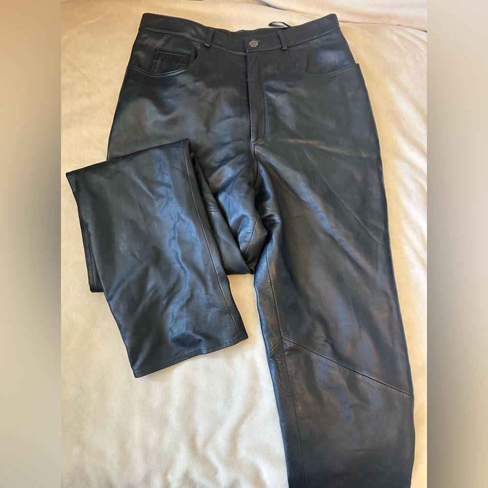 Vintage Black Leather High-Waist Pants